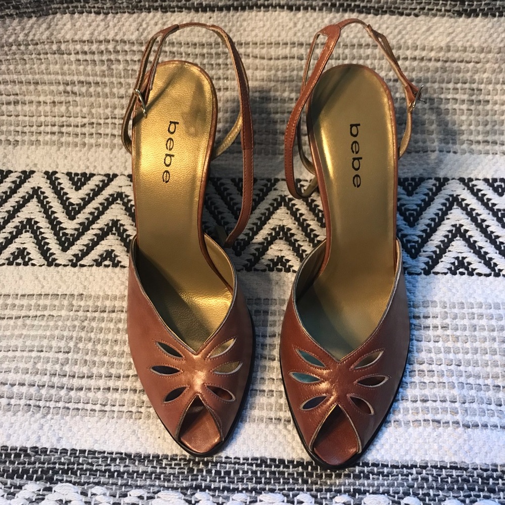 Bebe Brown and Dark Brown Platform Sandals with a 4 1/4 inch Heel Like New!